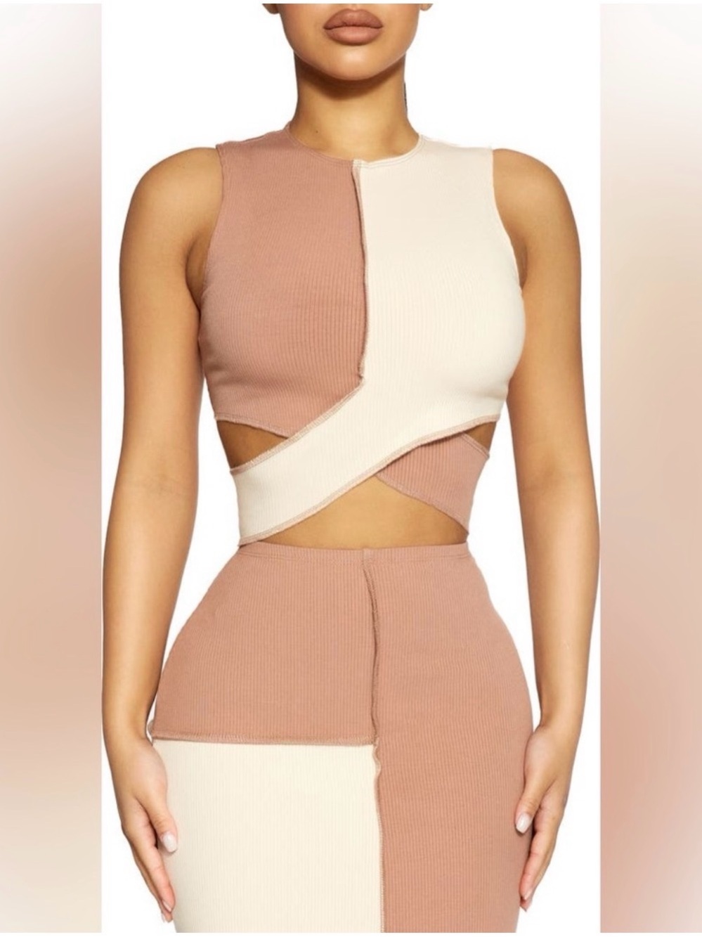 Naked Wardrobe Two-Tone Ribbed, Wrap Top